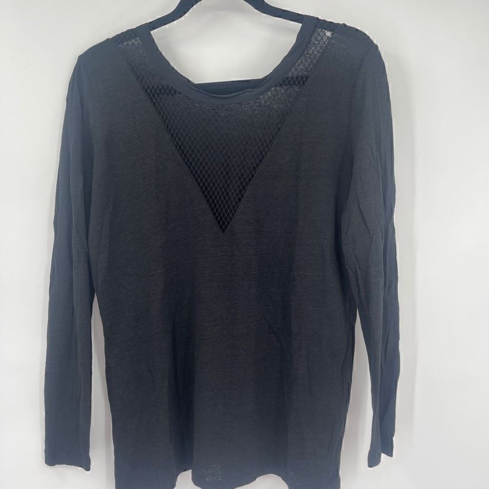 Sandro Women's Long Sleeve Round Neck Black Linen Blouse Size 2